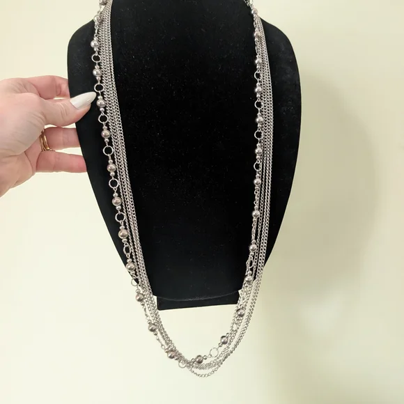 Long Silvertone Multi-Strand Beaded Necklace - Women's Jewelry - Picture 6 of 12